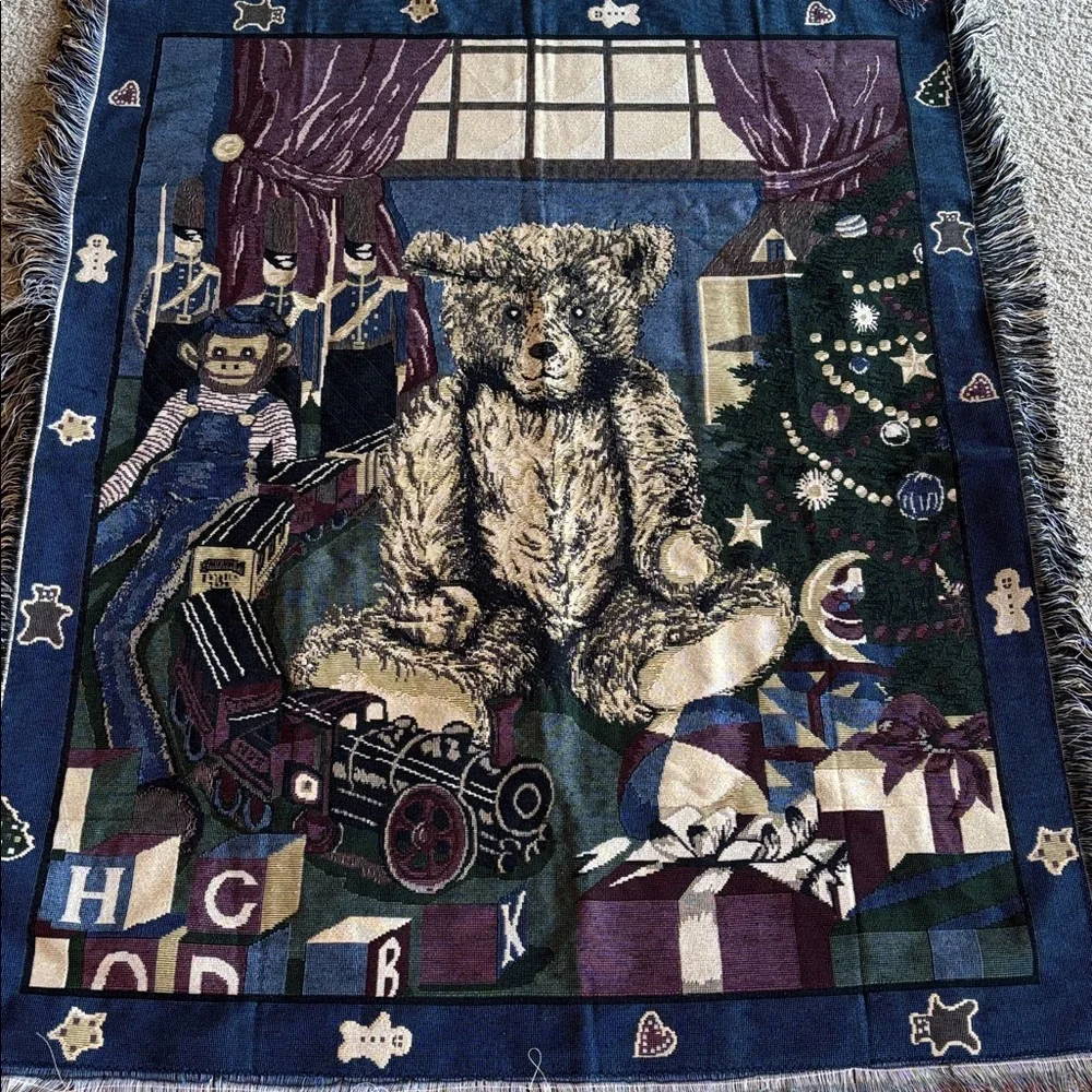 Bear Tapestry Throw Blanket Woven Christmas Teddy Scene Size 50